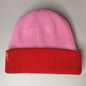 VERLOOP Reversible Knit Beanie Hat Red Pink Winter Unisex